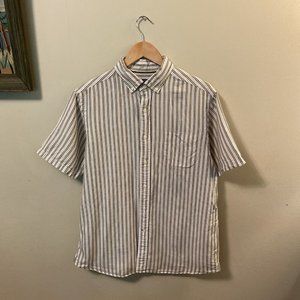 Cremieux Collection Button Down Mens Large Striped Collared Short Sleeve